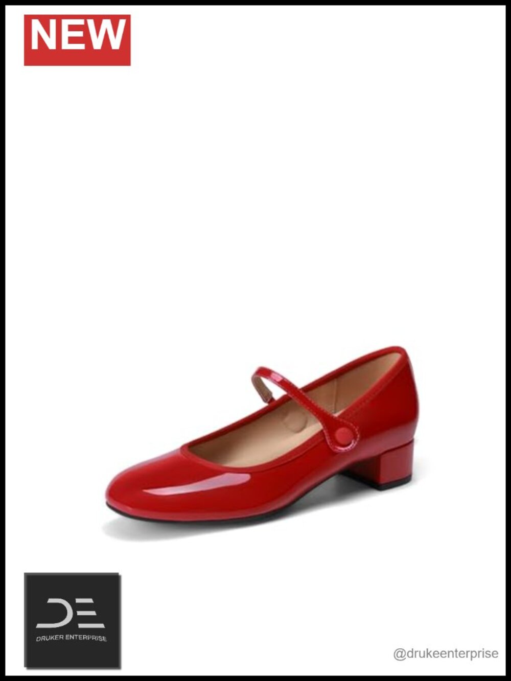 Mary Jane Heels with Arch Support - Low Chunky Heel, Non-Slip Outsole, Soft